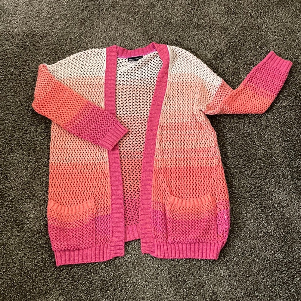 Warehouse Crochet Knit Ombre Open Front Sweater with Pockets Sz M‎